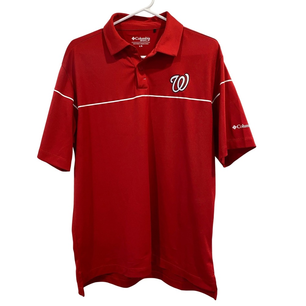 Columbia Golf Washington Nationals MLB Red Omni Wick Polo Shirt Men's Large